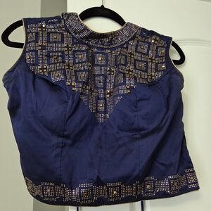 Navy Blue Embellished Women's Top